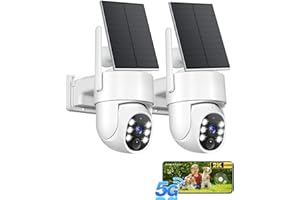 Gianteye 5G&2.4GHz Security Cameras Wireless Outdoor, 2K Cameras for Home Security, Solar & Battery Powered Security Camera Outdoor, Color Night Vision, PZT Human Detection, 2 Packs