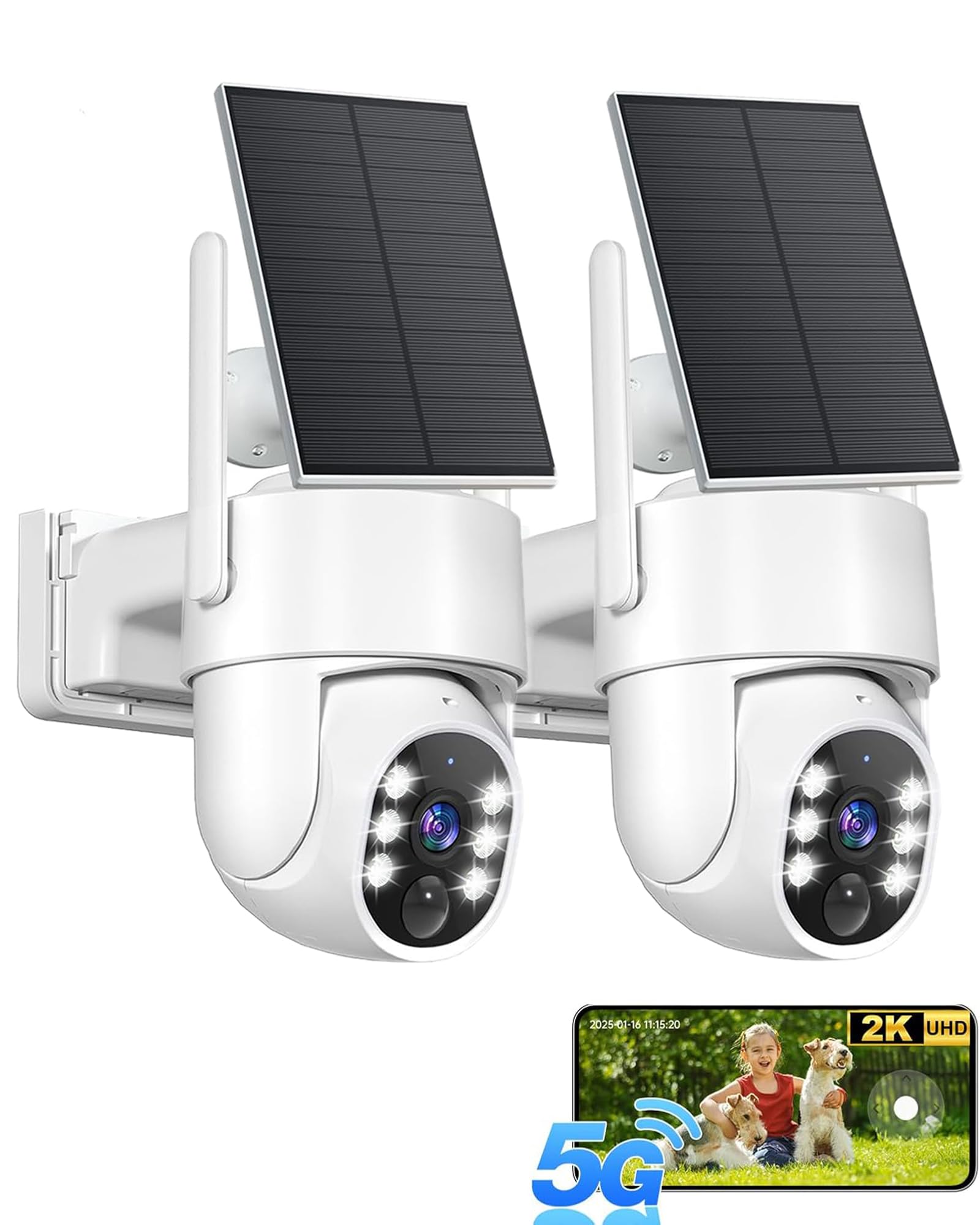 Photo 1 of **HEAVILY USED** Gianteye 5G&2.4GHz Security Cameras Wireless Outdoor, 2K Cameras for Home Security, Solar & Battery Powered Security Camera Outdoor, Color Night Vision, PZT Human Detection, 2 Packs