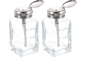 HARFINGTON 2pcs Solvent Alcohol Dispensers 180ml(6.1oz) Conical Push Down Liquid Dispenser Pump Bottle with Stainless Steel Tube and Copper Core for Acetone Polish Remover