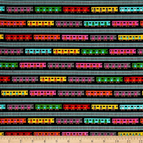 1/2 Yard - The Big Apple-CITY SUBWAY CARS on Black Cotton Fabric (Great for Quilting, Sewing, Craft Projects, Throw Pillows & More) 1/2 Yard X 44