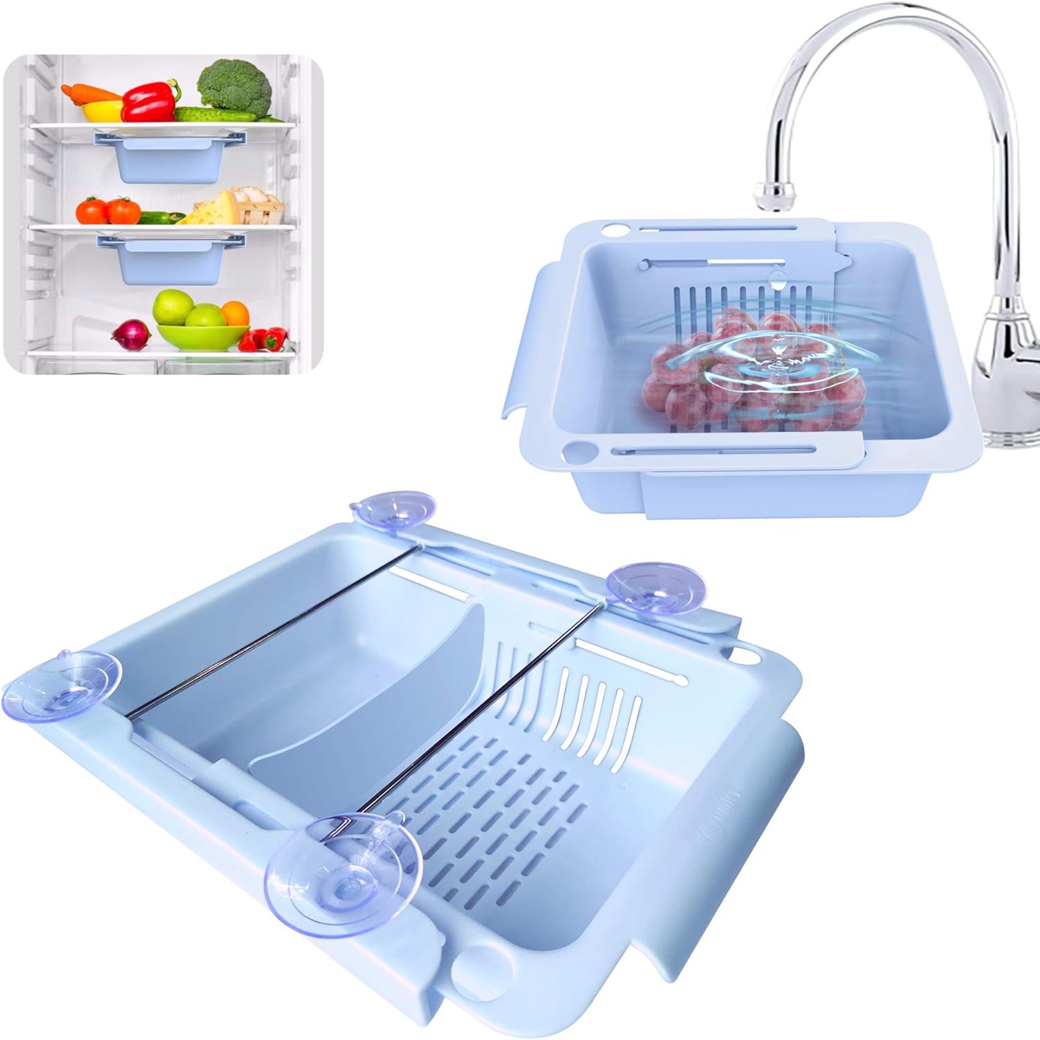 Yumkt Fridge Drawer Organizer with Suction Cup, 2 Pack