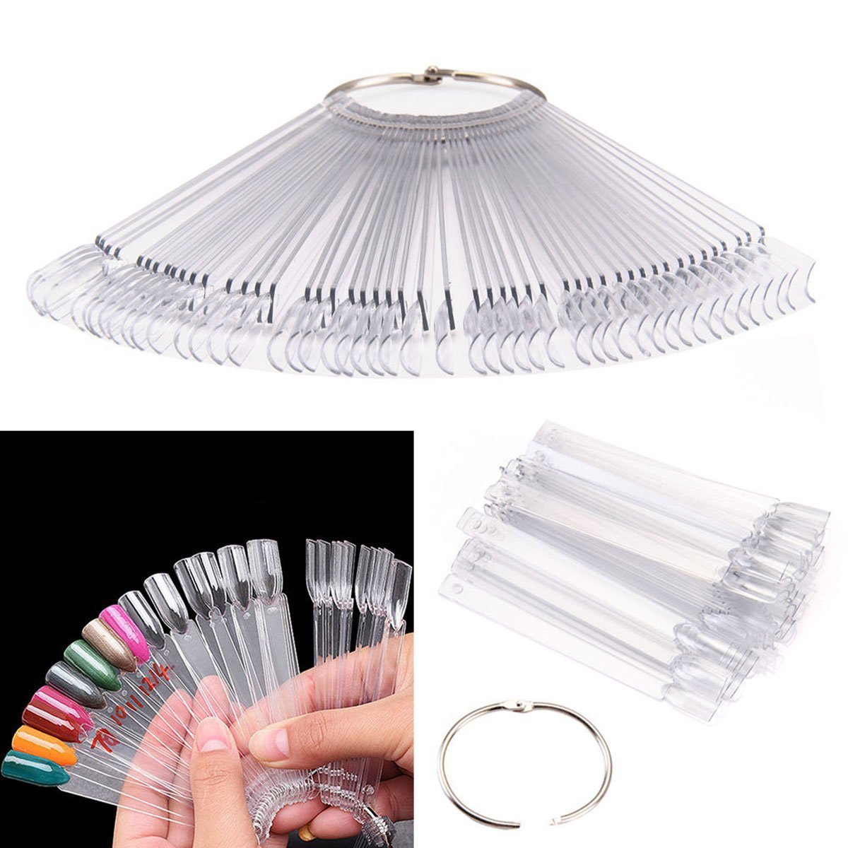 SALOCY Nail Art Practice Tips,100 Pcs Nail Art Tips Display Fan-Shaped Practice Sticks Ring