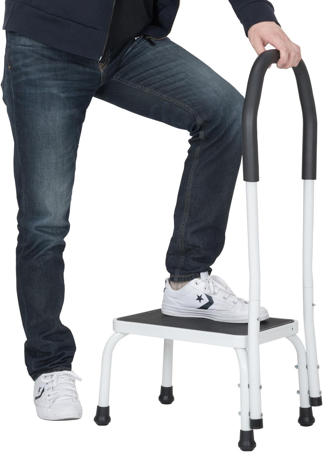 Ollieroo Step Stool with Handle for Adults and Seniors, Step Stool Steel Support Ladder with Cushion Grip Handle, Non Skid Rubber Platform One Step 330-Pound Capacity: Health & Personal Care