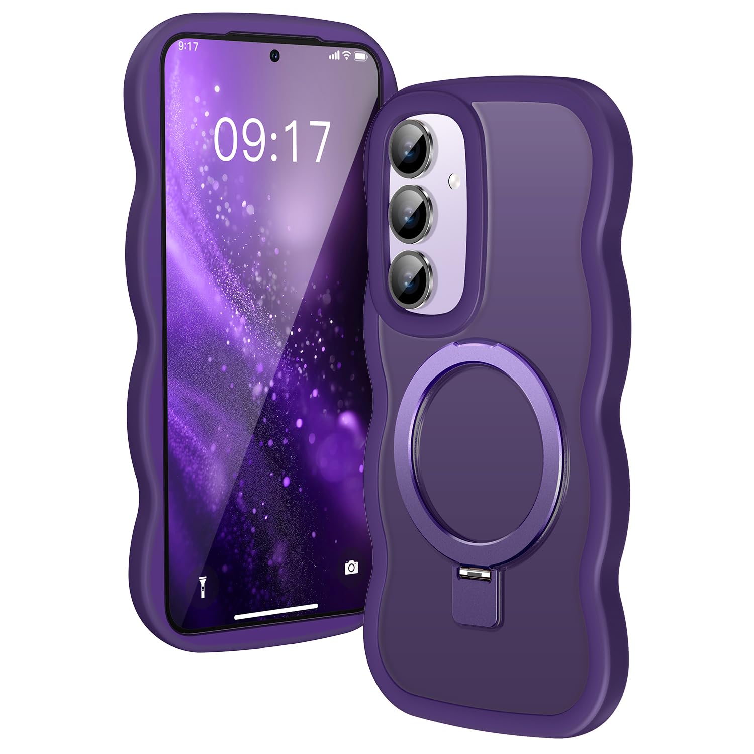 Photo 1 of [Magnetic Stand & Cute Wave Frame]Case for Samsung Galaxy S25 FE [Fit for MagSafe]MIL-Grade Drop Protection Non Yellowing Matte Translucent Back Phone Case Cover for Galaxy S25 FE 6.7", Purple
