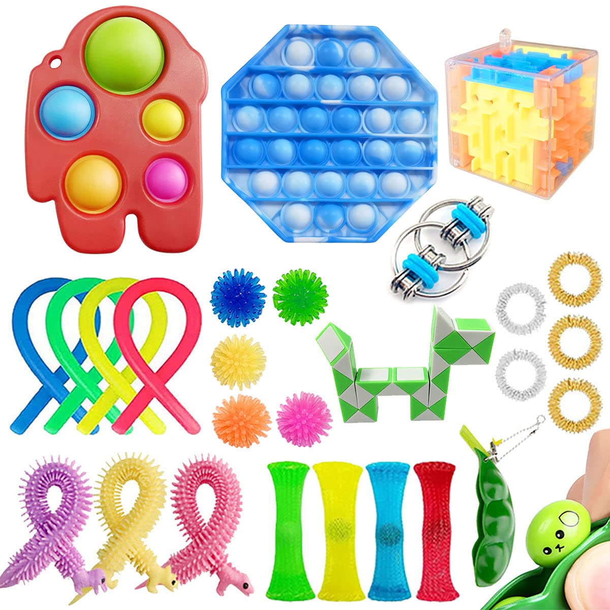 27 Pack Sensory Pop Fidget Packs, Push pop pop Autism Special Dimple Sensory Toys Sets for Kids Adults, Stress Relief and Anti-Anxiety Toys Assortment, Special Puzzle Balls Party Favors
