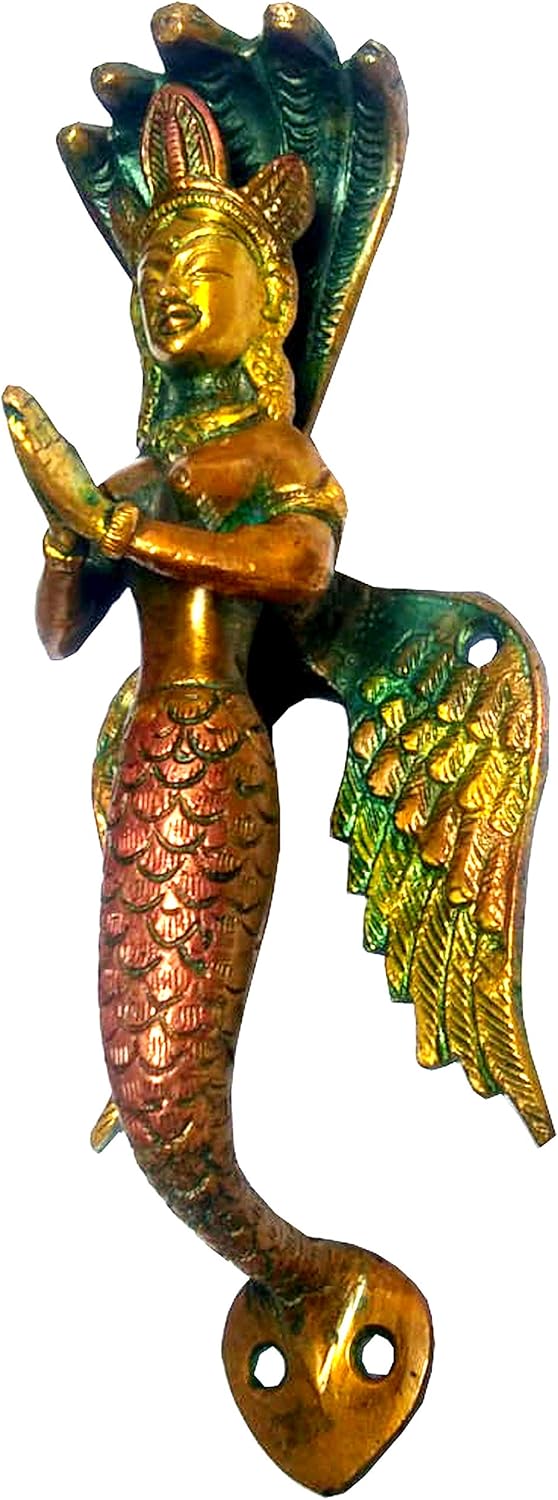 Purpledip Brass Handle Serpent Snake Goddess Nag Kanya; Magnificent Grip for Doors or Windows (11744 A), Multicolor, Standard - Image 4