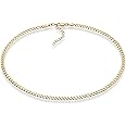 Miabella 18K Gold Over 925 Sterling Silver Figaro, Beaded Singapore, Sparkle, Cuban Link Chain, Adjustable Choker Necklace for Women Made in Italy