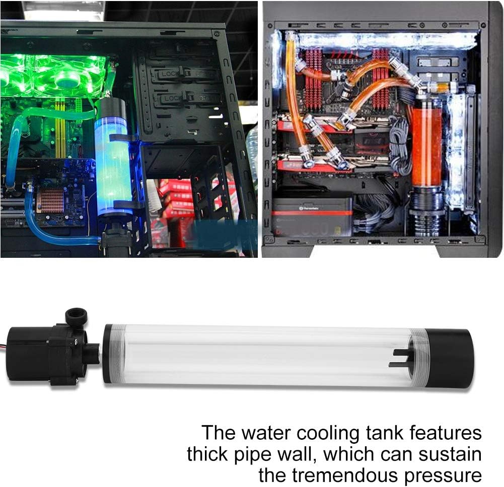 VBESTLIFE Water Cooling Tank, Acrylic Computer DIY Water Tank Cylinder Reservoir 19W with Pump G1 / 4 (300mm) - Image 4