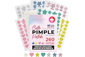 ANDLANE 260Pcs Cute Pimple Patches for Face - Hydrocolloid Acne and Zit Patches - Blemish Stickers for Face Skin Care - Star, Heart, Cloud, Moon, Glitter & Regular Shapes, 7 Colors, 2 Sizes Stickers