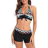 Century Star Two Piece Swimsuit with Boy Shorts Swimming Suits for Women Bikini Set V Neck Bathing Suit Swimwear