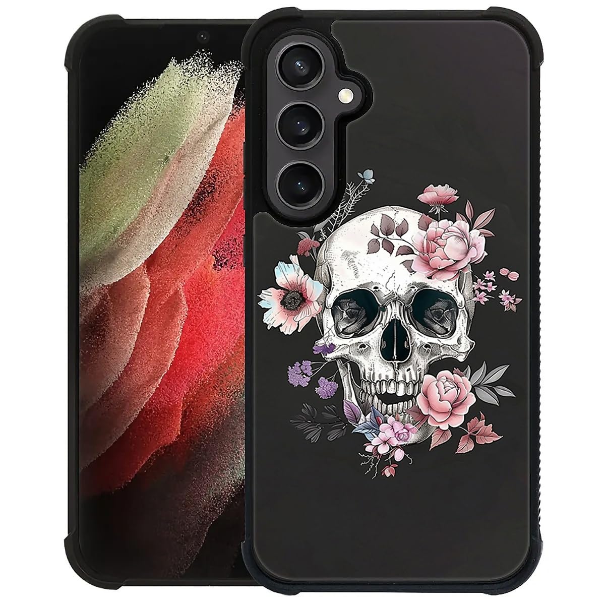 Goodsprout Compatible with Samsung Galaxy S23 FE Case,White Skull Pink Rose Amazing Pattern Design Shockproof Anti-Scratch Hard PC Back Case for Samsung Galaxy S23 FE