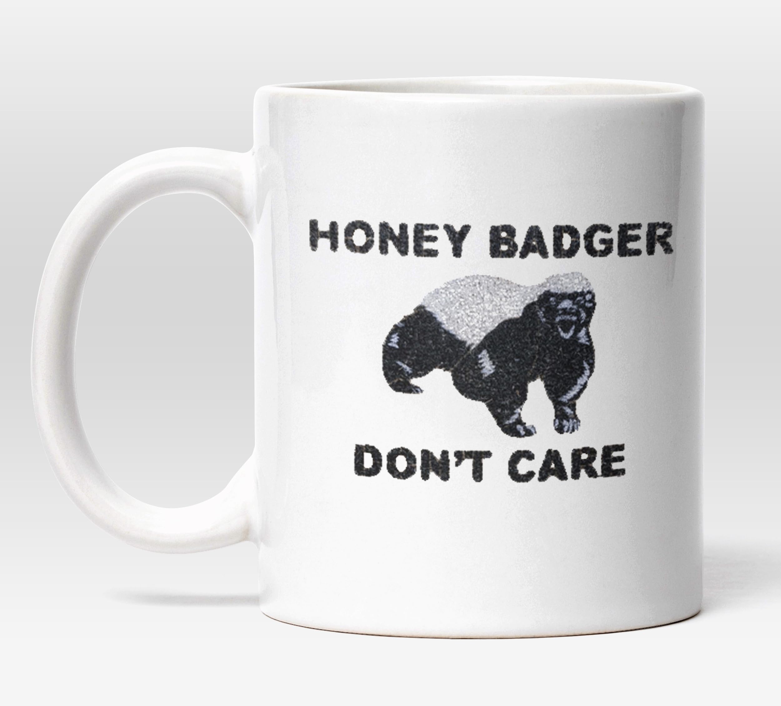 DottsMusic Honey Badger Don't Care - Funny Novelty Internet Meme-Themed Tea/Coffee Mug/Cup - Gift Idea