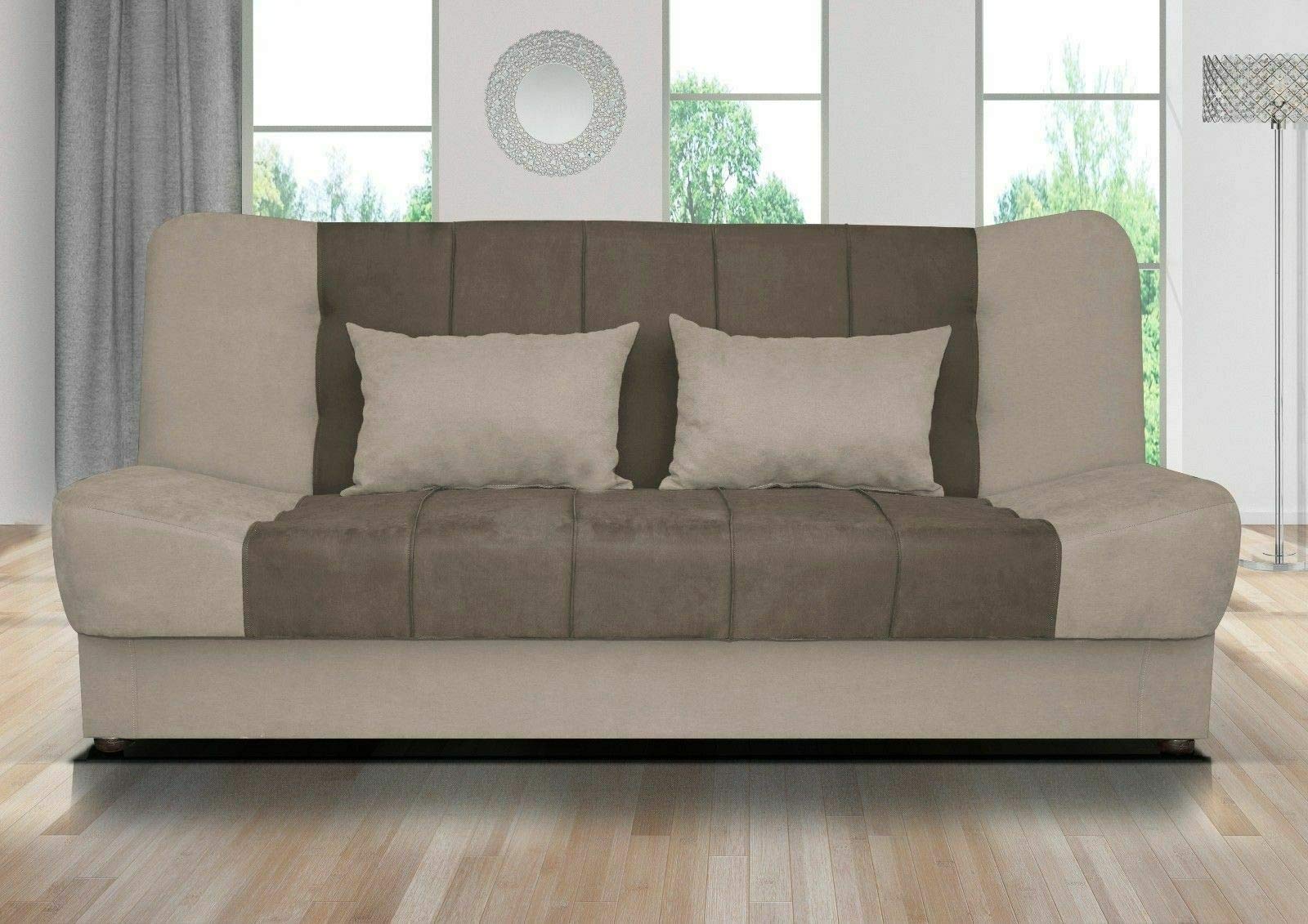Amazing Sofas EU MADE SOLID WOOD CLICK CLACK SOFA BED FABRIC WITH STORAGE  SEATER DOUBLE BED Fire resistant as per British Standard, foam filled