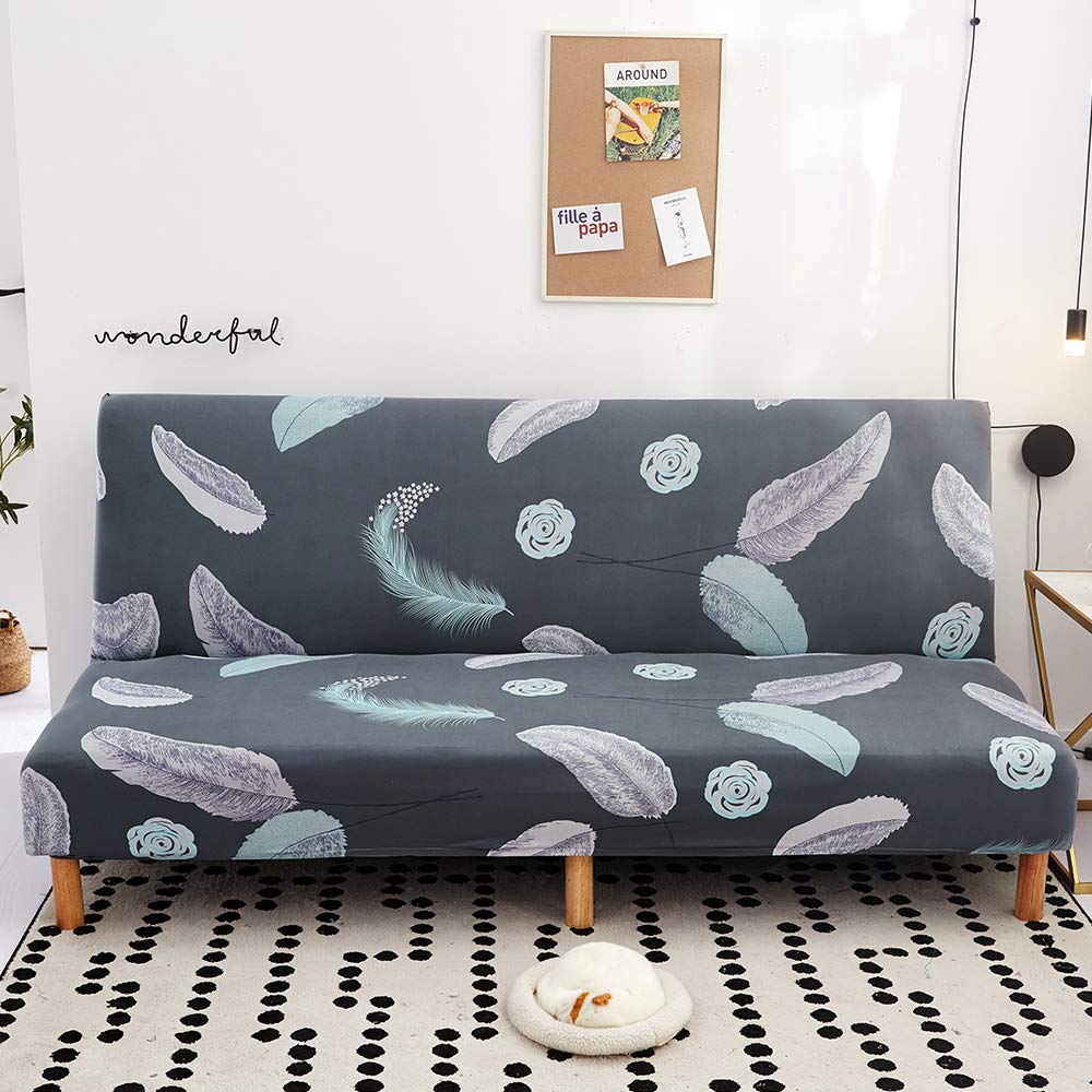 Mingfuxin Armless Sofa Bed Cover, Spandex Stretch Futon Slipcover Protector, Non-Slip Elastic Folding Couch Sofa Shield Fits for 2-3 Seater Folding Sofa Bed without Armrests (Printed #3108)
