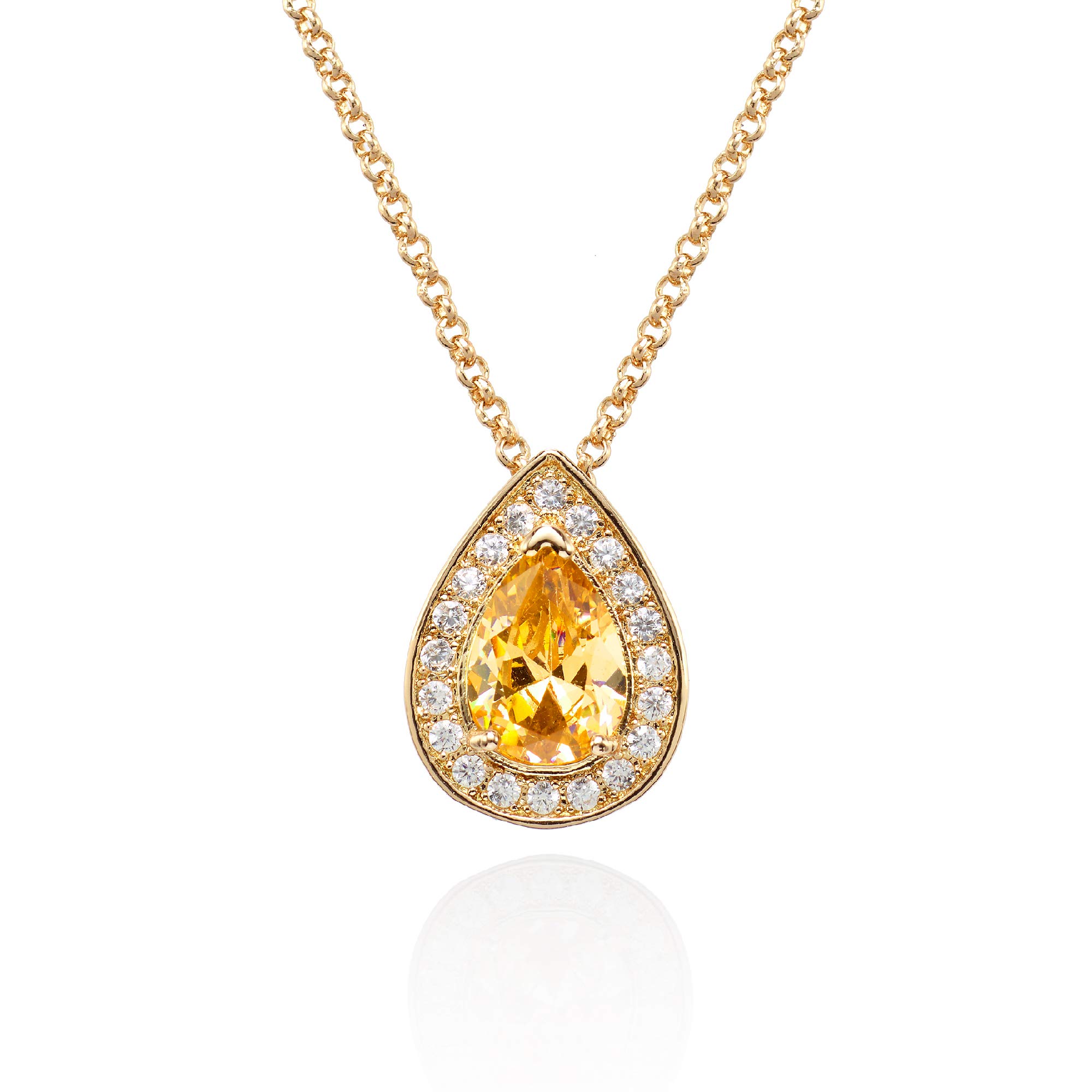 namana Teardrop Pendant Necklace for Women. Gold Pendant Necklace for Women with a Pear Shaped Yellow Gemstone. Coloured Gemstone Necklaces for Women with Gift Box.