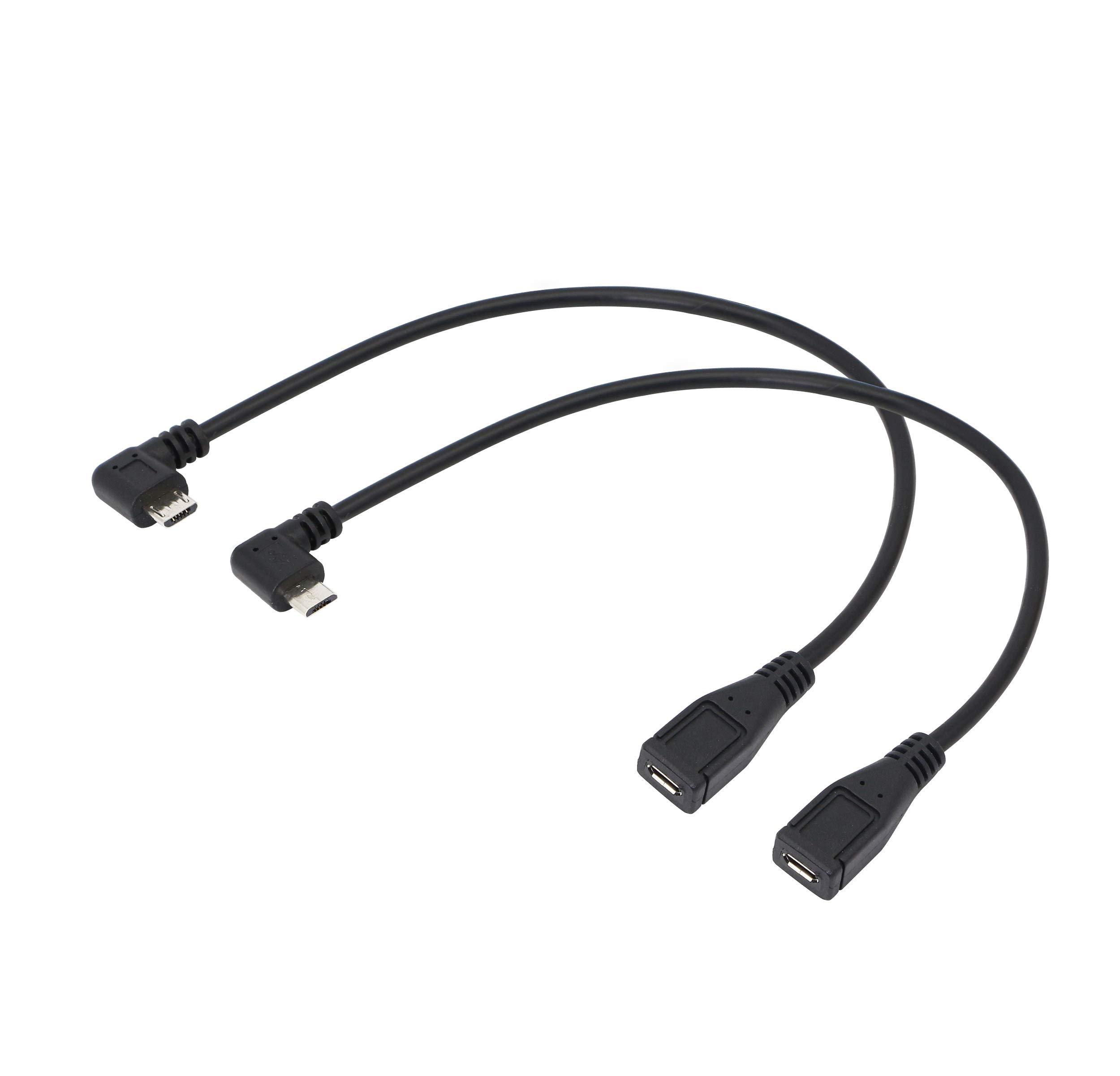 Cerrxian 9Inch USB Cable Combo - Left & Right Angle Micro USB 5 Pin Male to Sync & Charging Female Data (1 Pair)