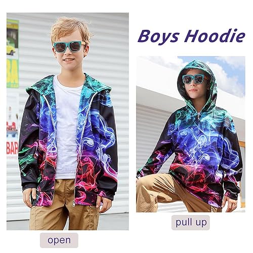 uideazone Teen Kids Boys Zip Up Hooded Sweatshirt 9t Fashion Smoke