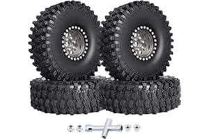 HobbyPark 120mm / 4.72inch 1.9 Crawler Tires and 1.9 Beadlock Wheels Set Foam Inserts for Axial SCX10 II III Traxxas TRX-4 Redcat Gen8 Gen7 Upgrades Replacement Parts (4-Pack) (Gray&Black)