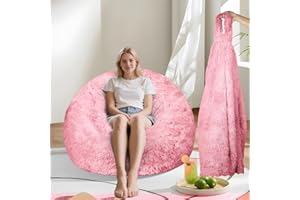 DSTXIZZ Fluffy Memory Foam Bean Bag Chair Cover (No Filler),Faux Fur Comfy Bean Bag Cover for Living Room,for Organizing Plush Toys or Textile (pink)