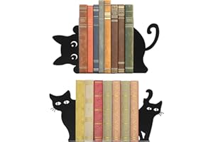 2 Pair Peeping Cat Metal Bookends, Cute Cat Book Ends for Shelves Decorative, Book Stopper, Black Desk Bookshelf Decor, Fun U