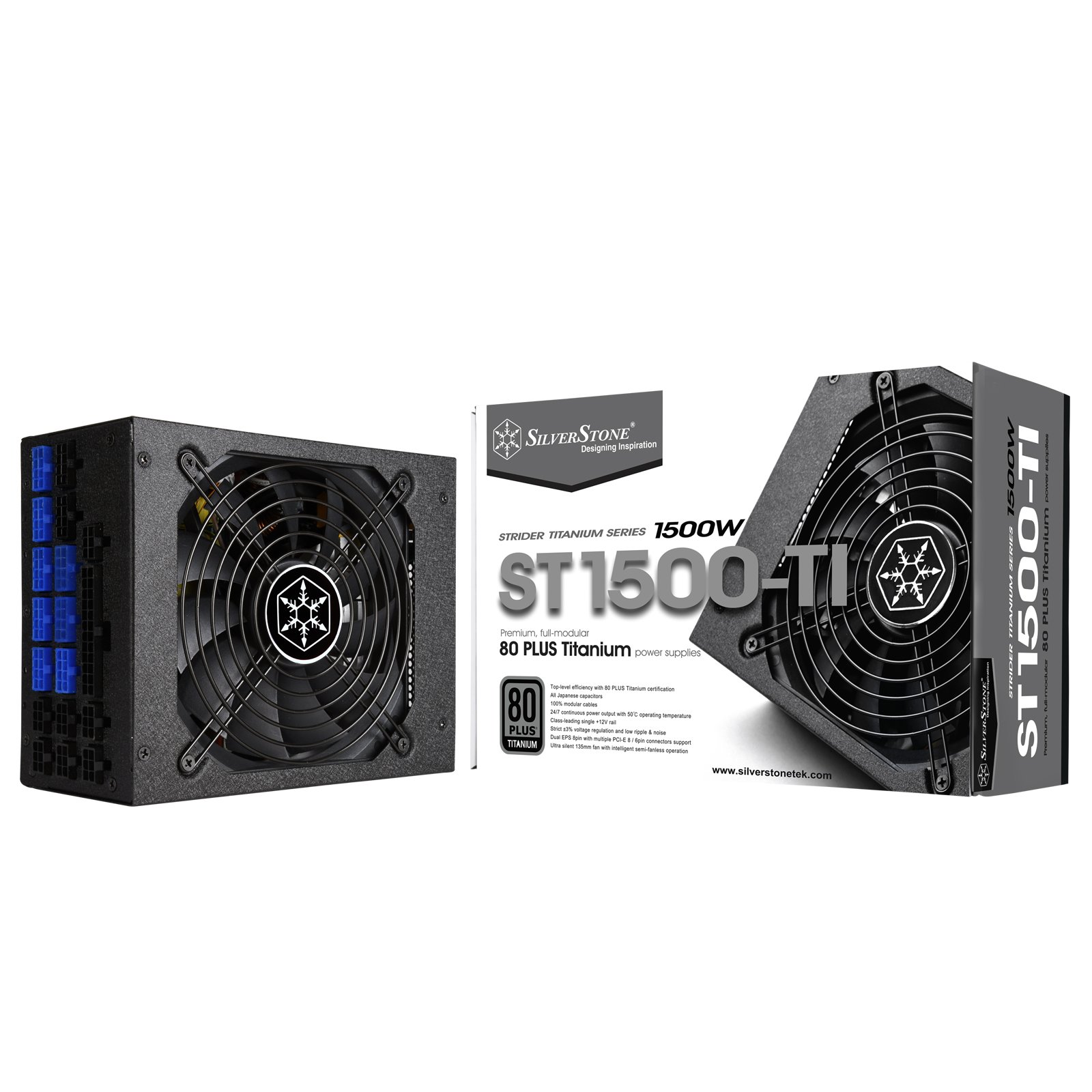 SilverStone SST-ST1500-TI - Strider Titanium Series, 1500W 80 Plus Titanium ATX PC Power Supply, Low Noise 135mm, 100% modular (square type, thick cable)