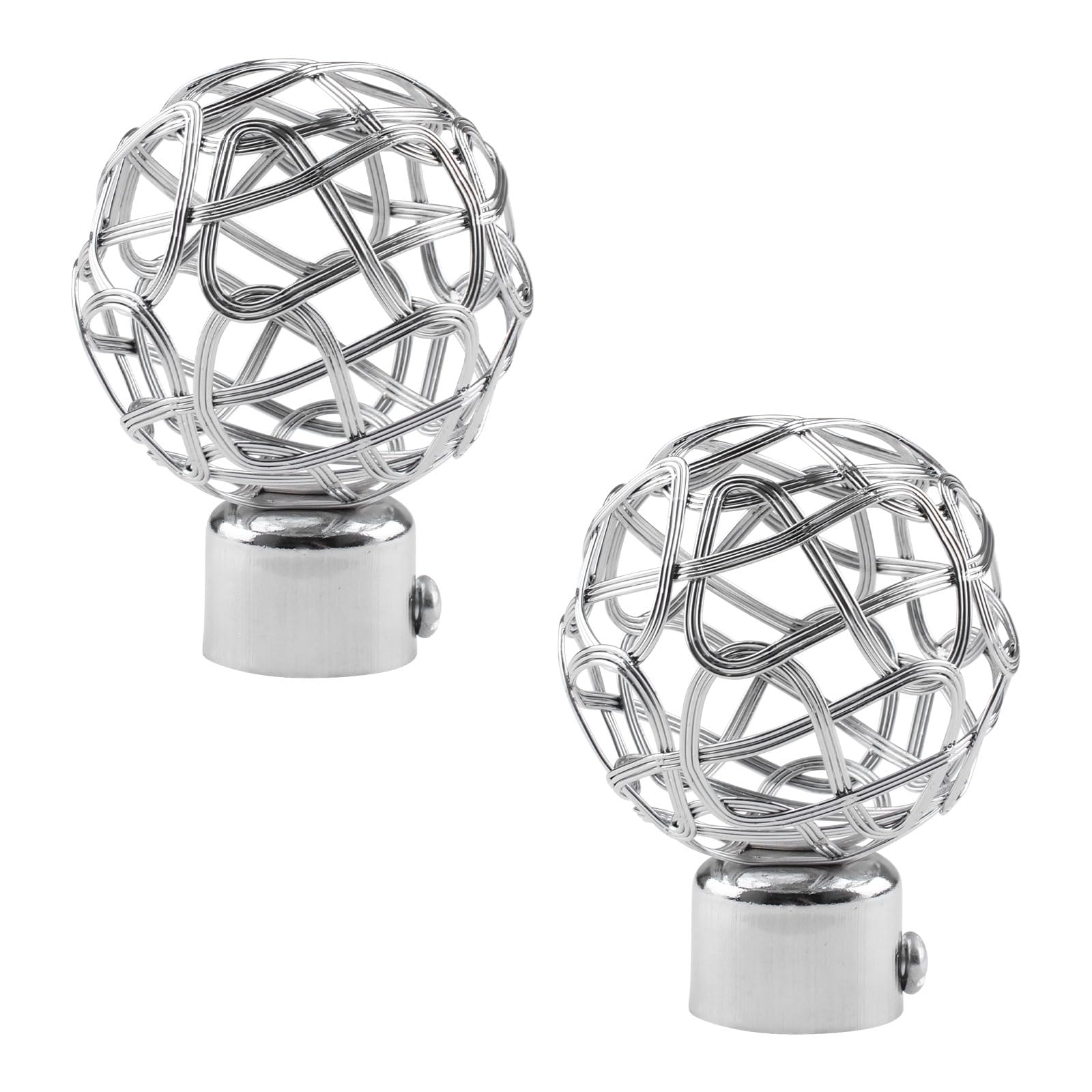 UFURMATE Curtain Finials, 2Pcs Silver Drapery Rail Pole Head Cap Decorative Hollow Window Curtain Rail End Metal Curtain Rod Pole Finials Ends, Inner Diameter 25mm/0.98" (Silver)