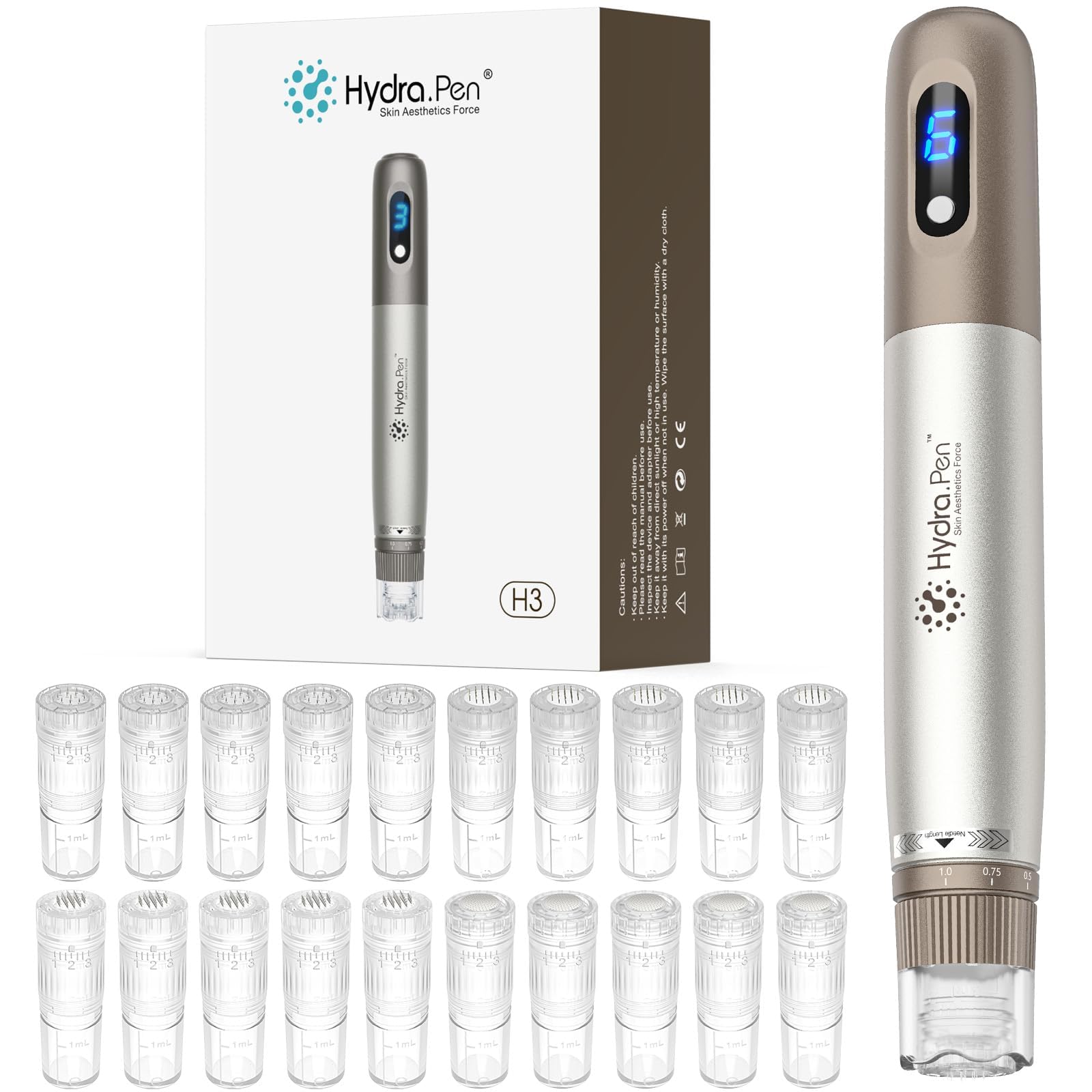 Hydra Pen H3 Microneedling Pen Wireless Micro Needling Pen for Face and Body Skin Care Tool Kit with 20 Liquid Fillable Cartridges