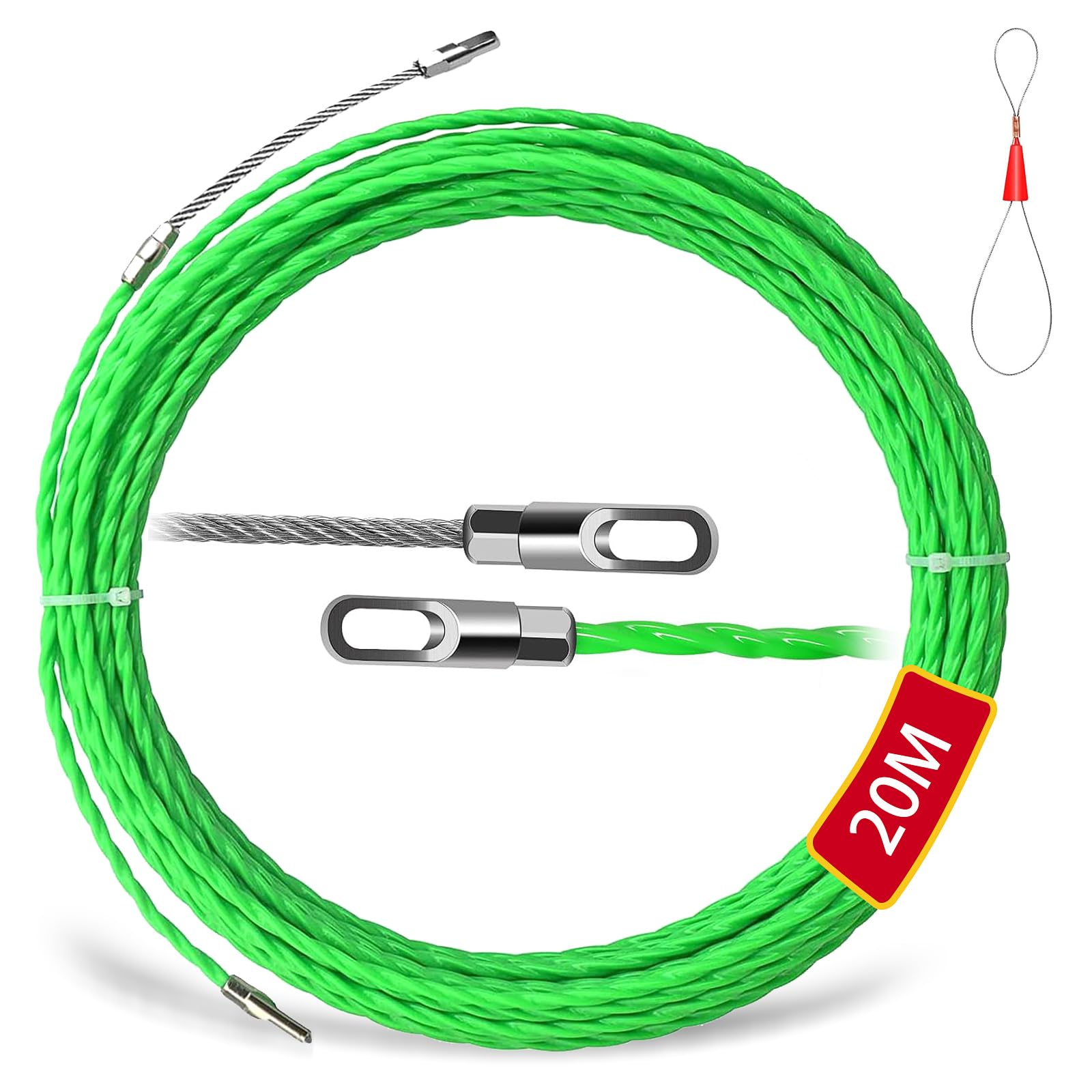 10 m Retractable Spiral Pull Wire, Retractable Spiral Retracting Aid Diameter 4 mm Cable Retracting Aid Pull Wire with 2 Guide Springs, for Cable Laying (20 m)
