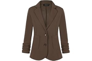 Unifizz Womens Casual Work Office Blazer Pockets Buttons Suit Jacket 3/4 Sleeve