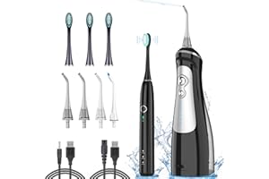 GRINEST Cordless Water Dental Flosser,Teeth Cleaner with Electric Toothbrush Combo for Braces Cleaning & Whitening,6 Floss Modes,4 Tooth Brush Heads & 5 Jet Tips Oral Irrigator Kit