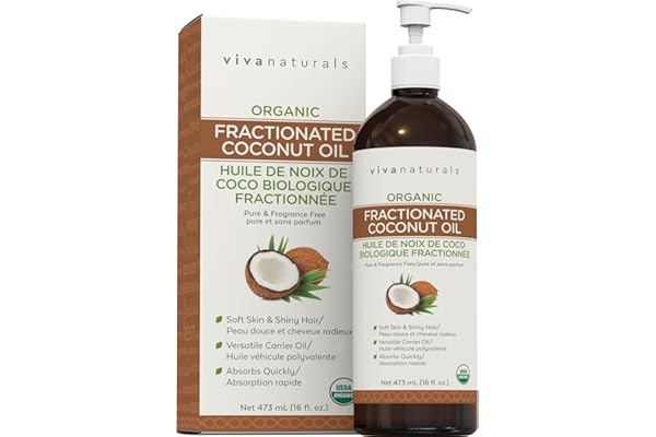 Viva Naturals Organic Fractionated Coconut Oil – Pure Massage Oils for Massage Therapy, Coconut Oil for Skin & Hair, Lightwei