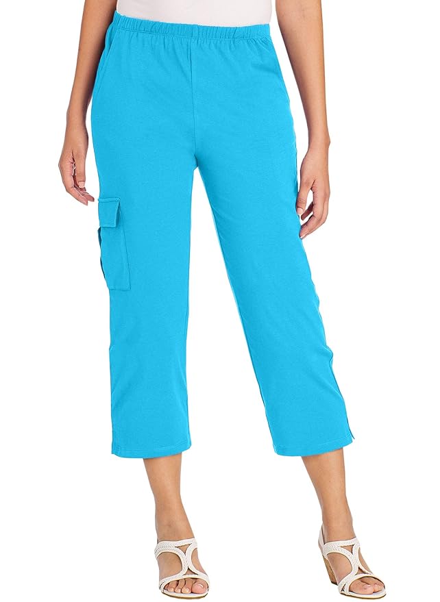 Buy AmeriMark Women's Cargo Capris 100 Cotton Pants with Stretch