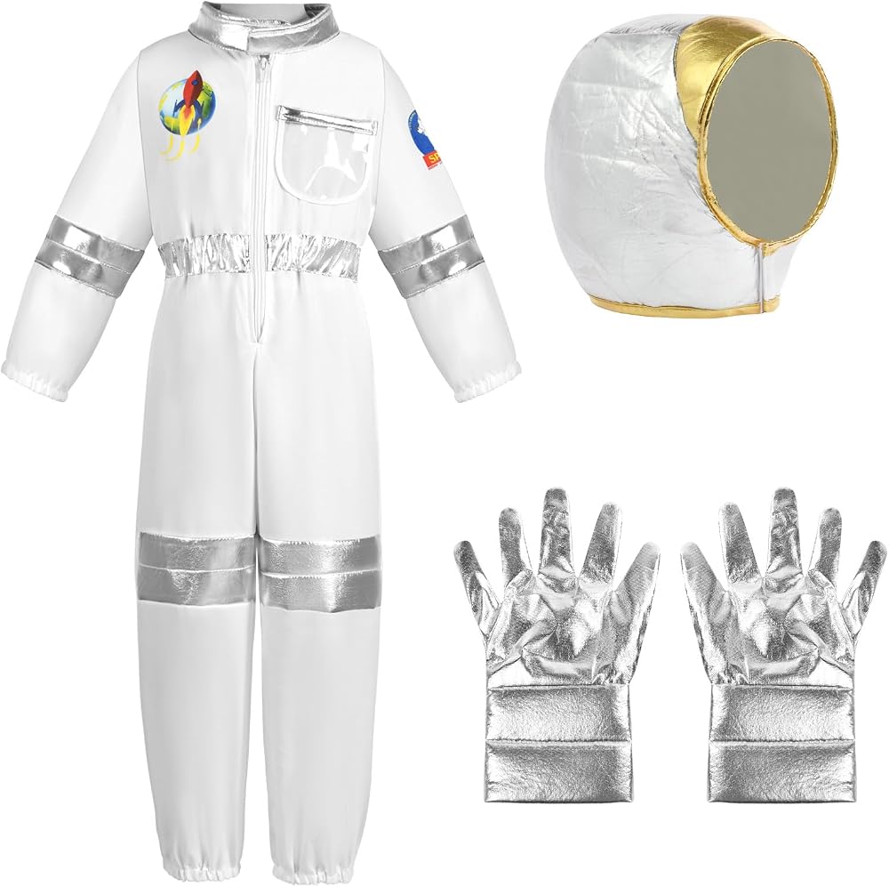 Aomig Kids Astronaut Costume Unisex Space Jumpsuit Helmet Glove Set