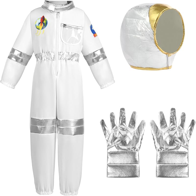 Aomig Kids Astronaut Costume Unisex Space Jumpsuit Helmet Glove Set