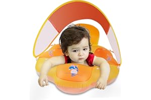 Myir JUN Baby Pool Float with Canopy, Inflatable Baby Pool Float Toddler Float Children Baby Float for Pool Baby Swim Trainer Toddler Swim Float (Orange, M,Float with Canopy)