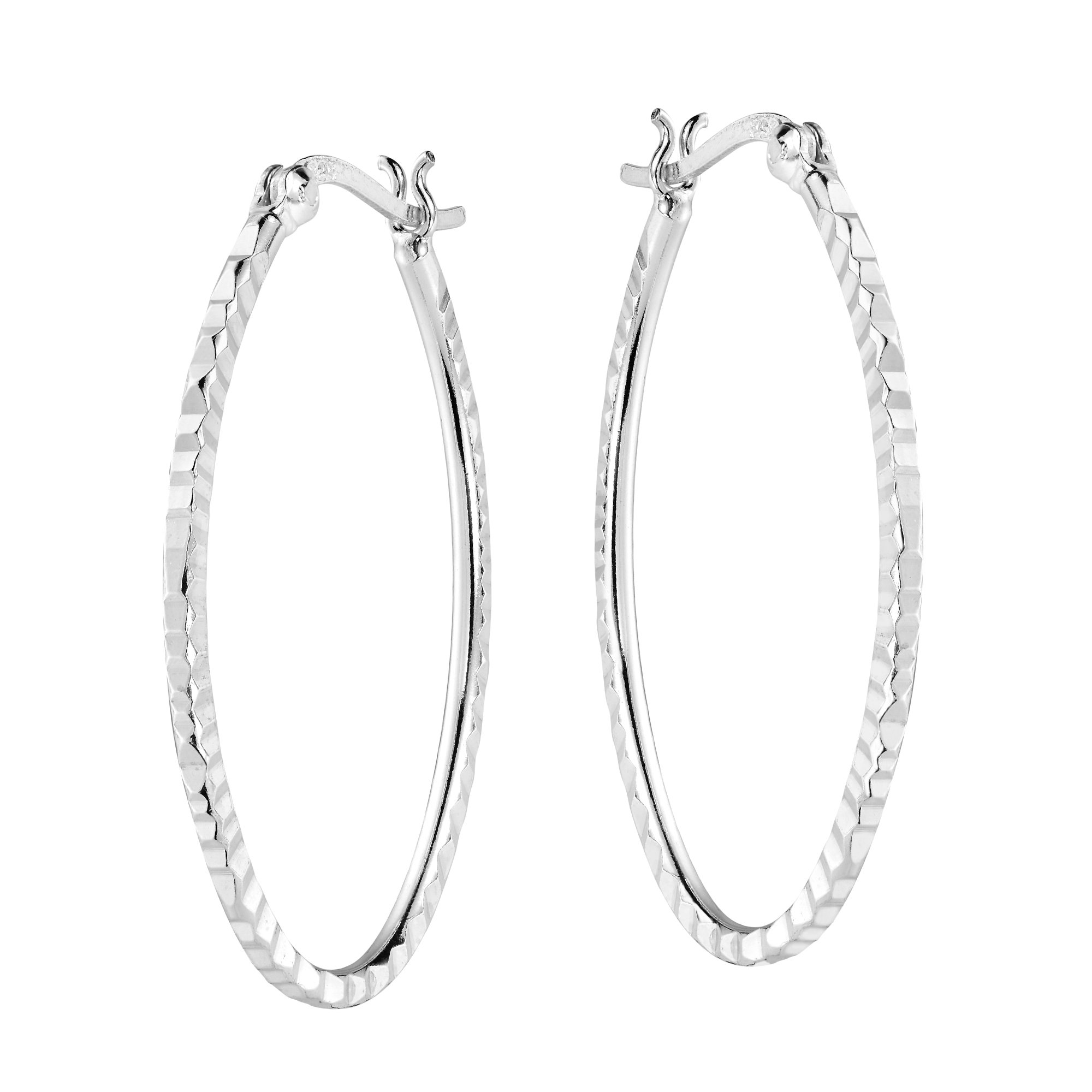 Modern Ridge Oval V-Lock Hoop .925 Sterling Silver Earrings