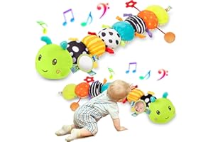 CAHILON Baby Sensory Toys 0-6 6-12 Months, Musical Plush Animal Stuffed Caterpillar with Crinkle & Rattle, Tummy Time Toys for Infants Newborn 3 6 9 12 18 Months, Car Seat and Shower Gifts for Boys Girls