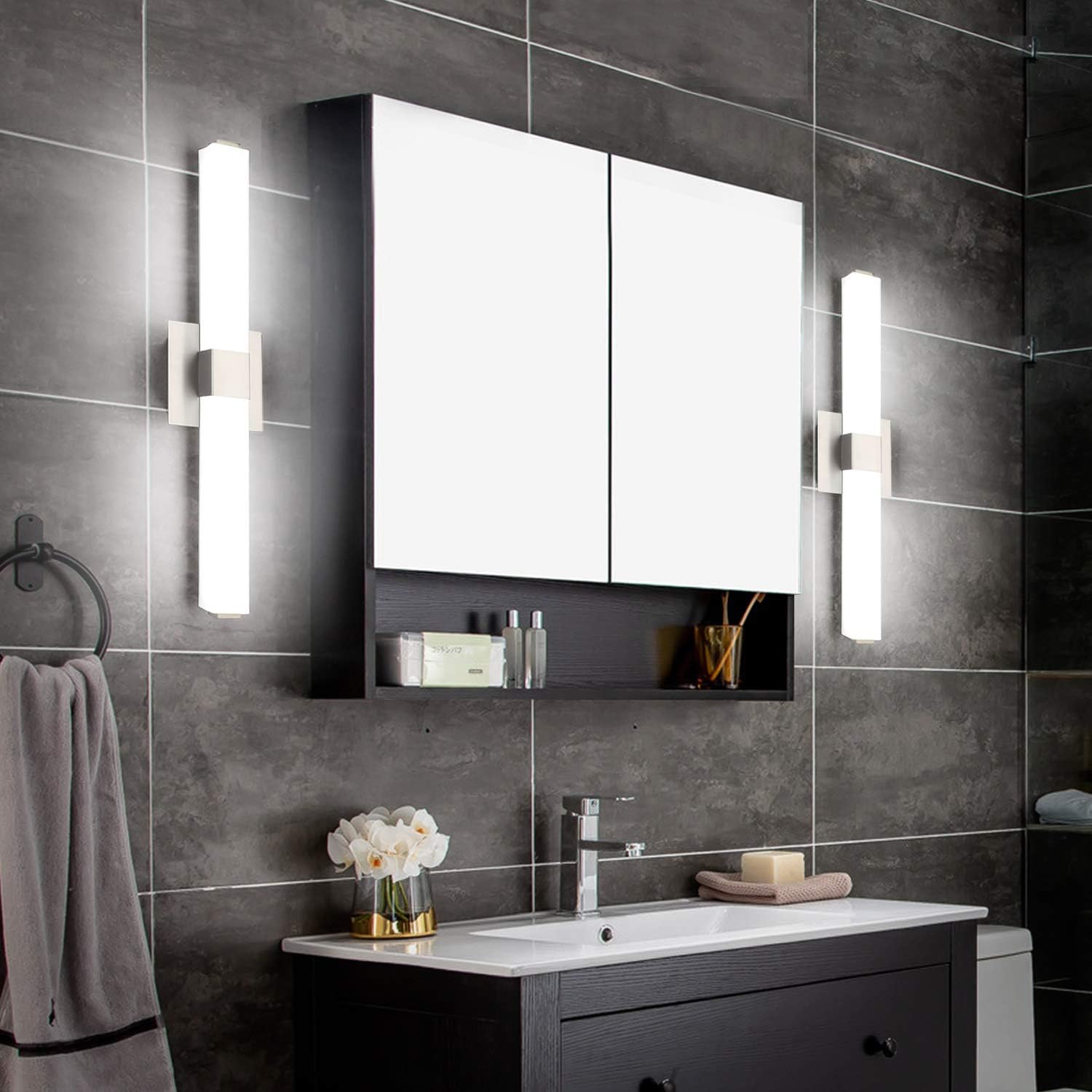 ZUZITO LED Vanity Light 24.2" Frosted White Acrylic Brushed Nickel for Bathroom Vanity Lighting Fixtures Cool White 6000K - - 