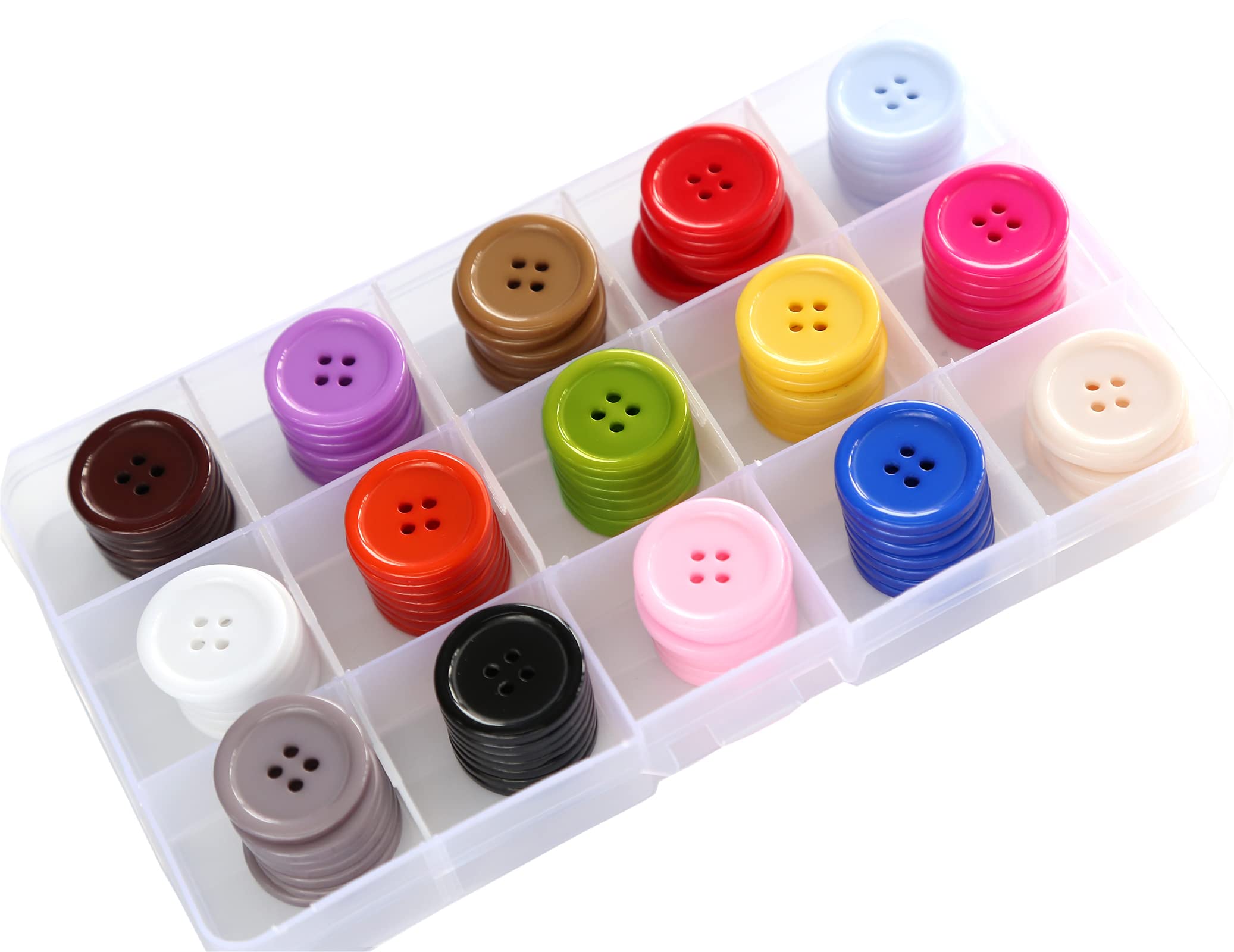 GANSSIA 105PCS 1 Inch (25mm) 15 Colors Assorted Buttons With Box 2 Holes Resin Button For Sewing And Craft (Each Color 7 PCS