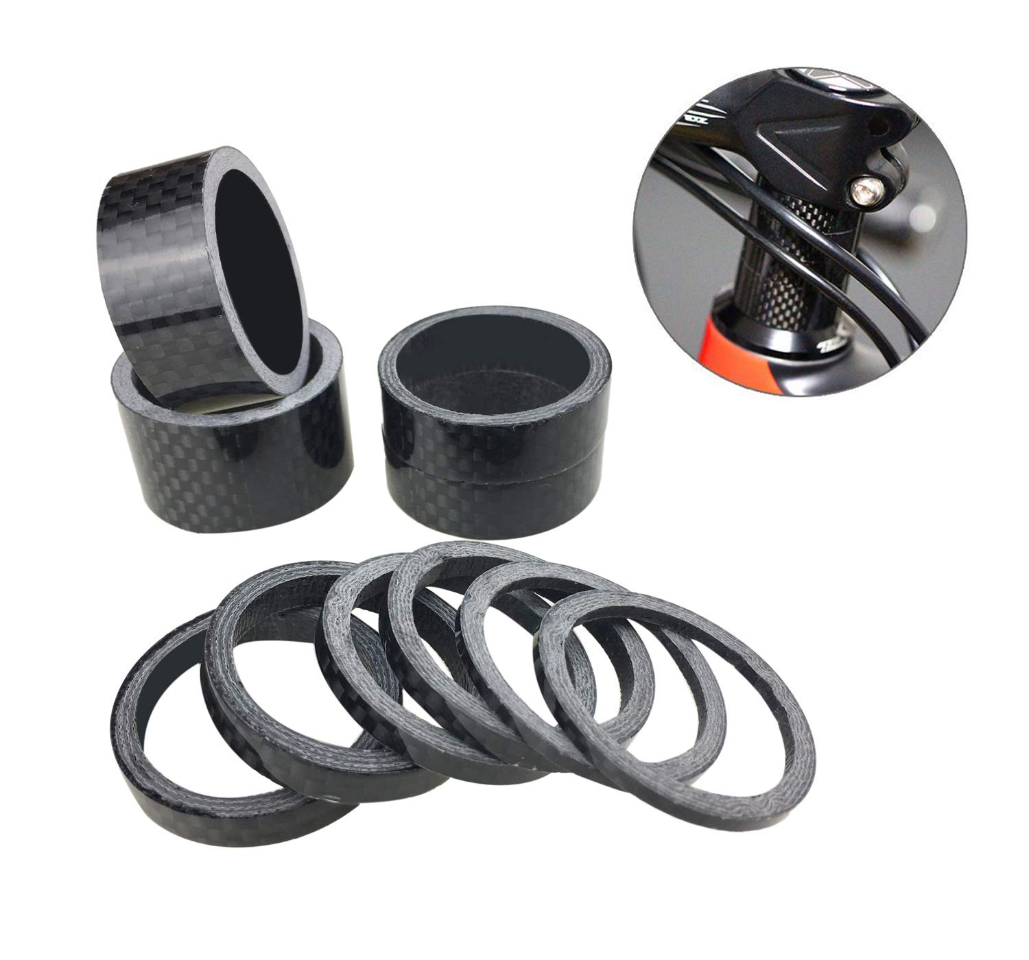 PLATT 10 Pieces Bike Headset Spacer Full Carbon Fiber Bicycle Stem Headset Spacer Fit 1 1/8-Inch Compatible with MTB Bike Road Bikes,Glossy