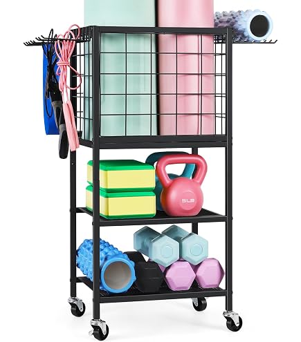 Home Gym Support à Roulettes Lifewit Pour Équipement De Fitness - Rangement Tapis Yoga, Haltères, Kettlebell, Rouleaux Mousse Haltères Kettlebell