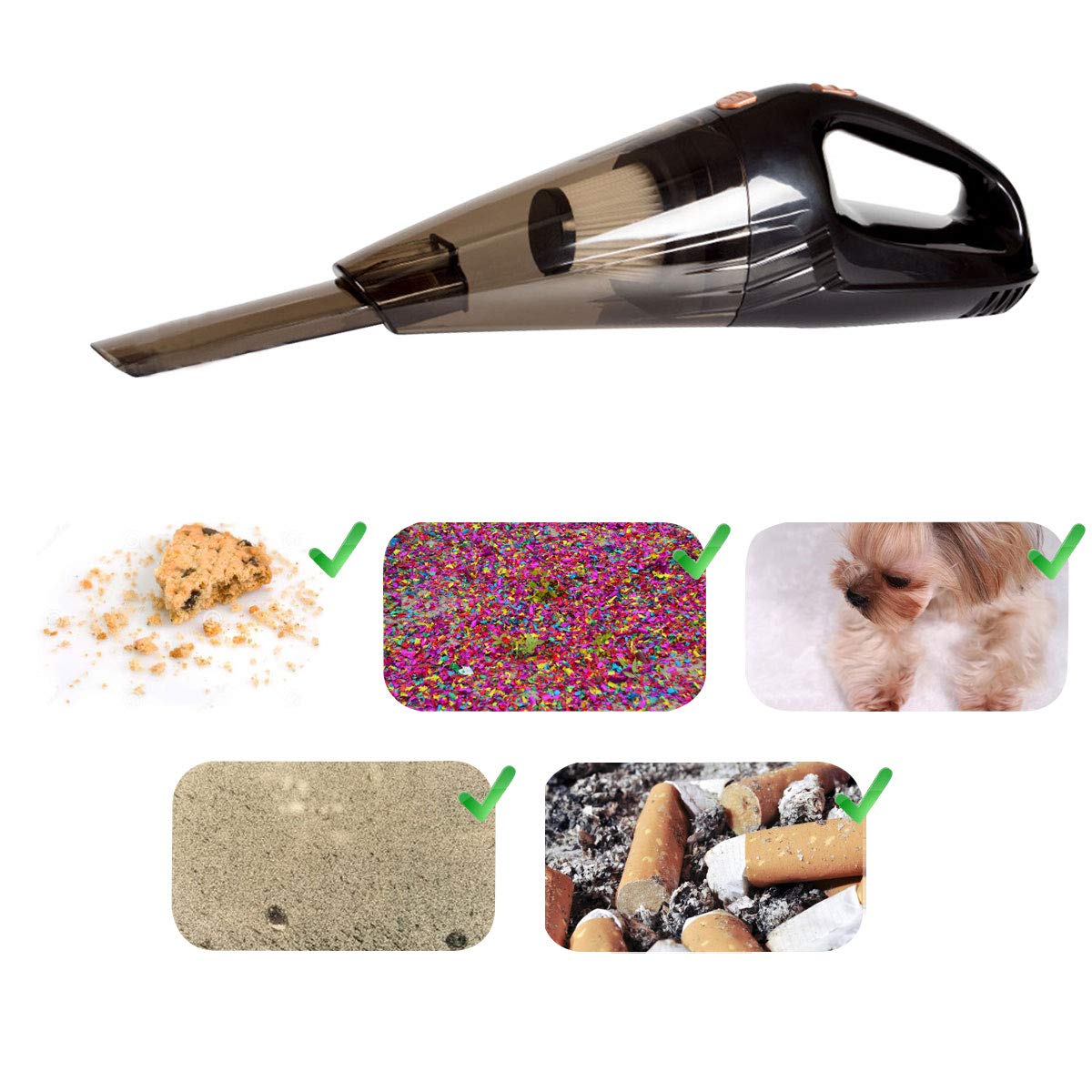 KULUSSY Car Vacuum Cleaner, Handheld Auto Vacuum of High Power Wet & Dry Car VAC Stainless Steel Strong Suction Mini Size DC 12-Volt 16.47ft(5M) Power Cable with a Carry Bag By