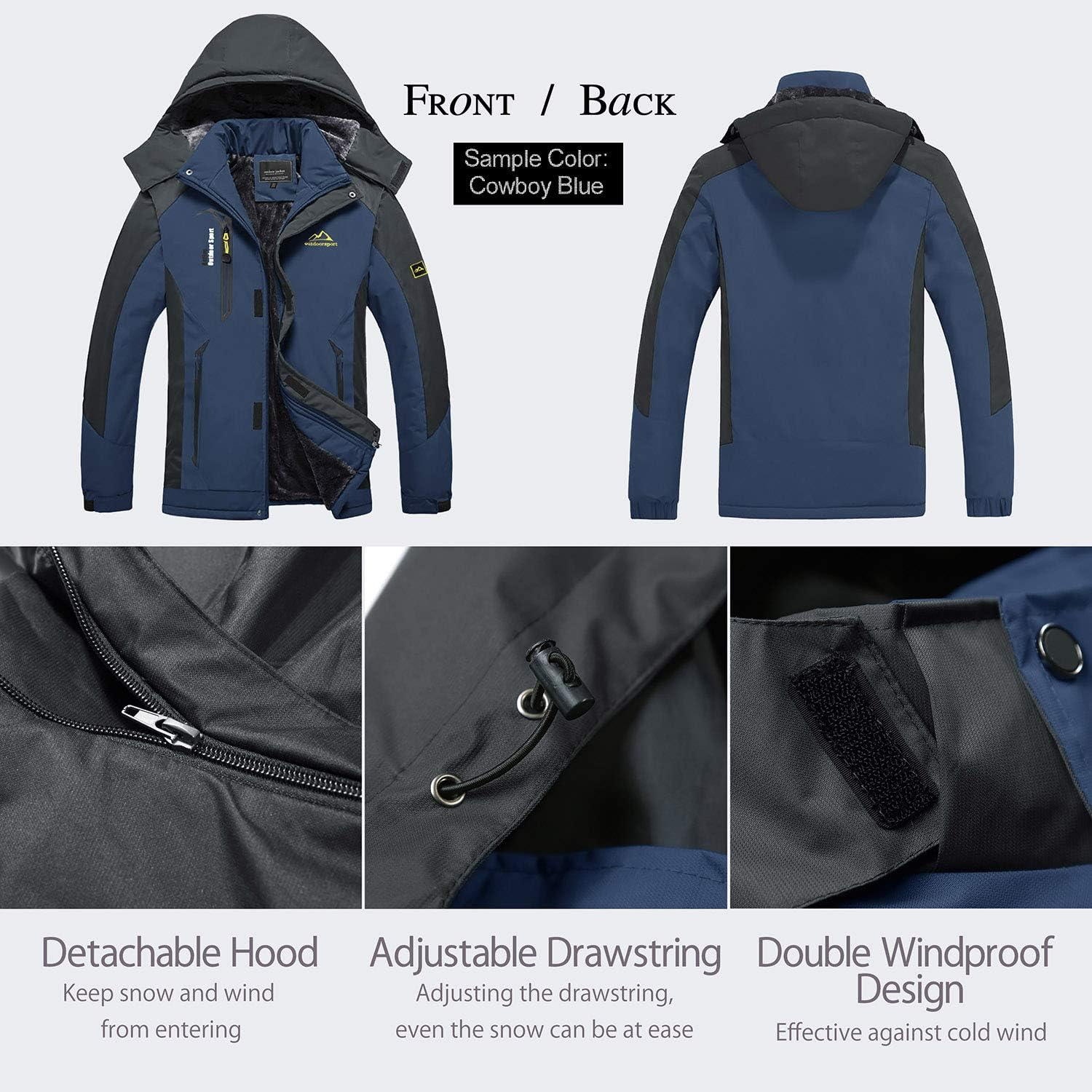 BIYLACLESEN Men's Winter Coats Fleece Lined Ski Jacket Warm Windbreaker Parka: Clothing