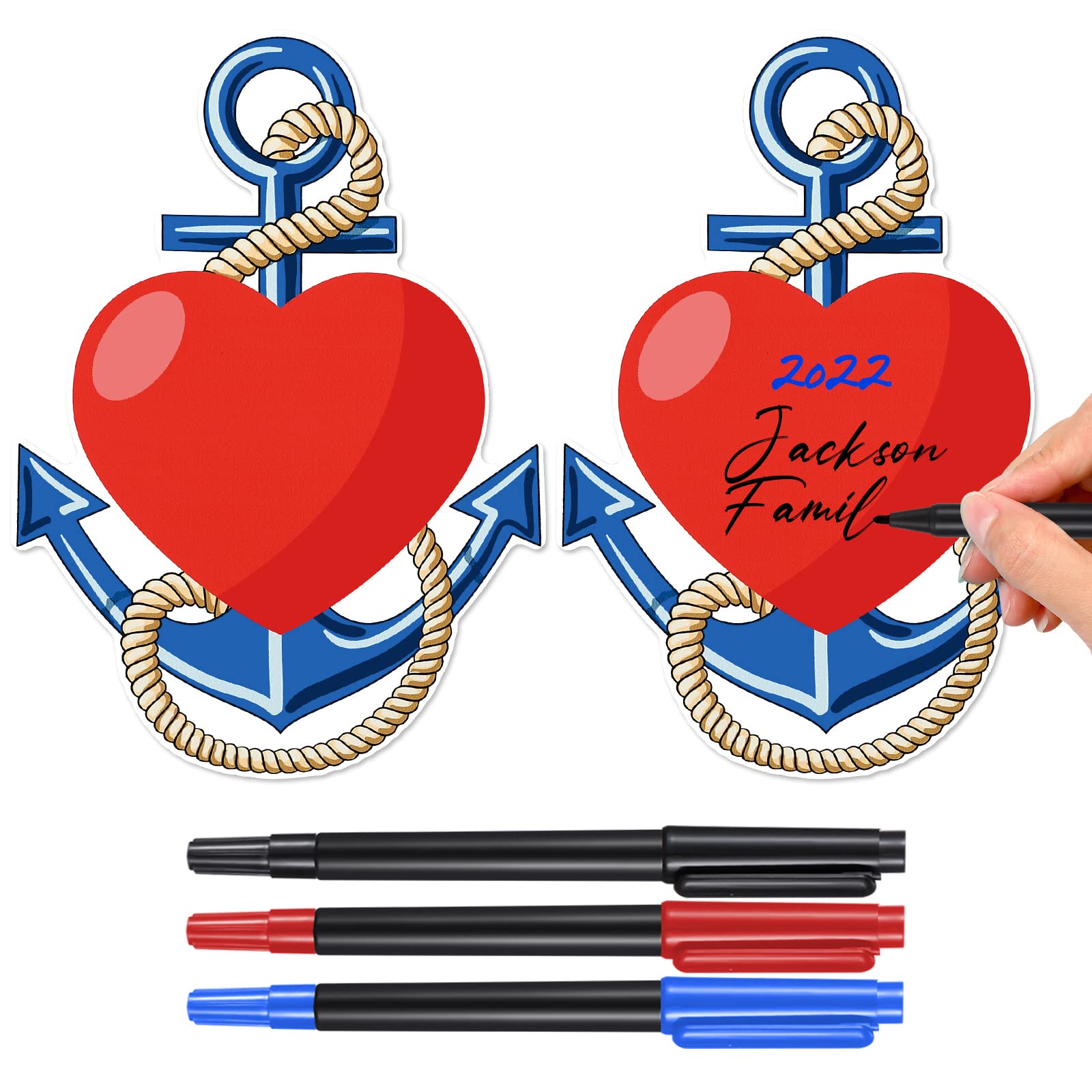 Photo 1 of Konohan 2 Pcs Cruise Door Magnet Anchor Car Magnets Anchor with Heart Magnet Stickers with 3 Pcs Paint Pens Nautical Ship Anchor Cruise Door Decorations Fridge Decor for Carnival Cruise Refrigerator