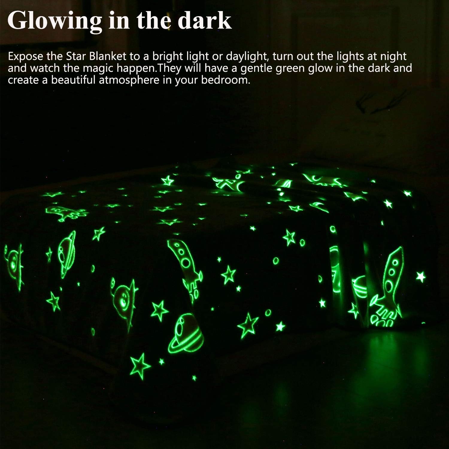 Glow in The Dark Blanket for Kids Twin Size 60 x 80 Shining Blanket