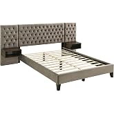 Coaster Home Furnishings Marley Transitional Velvet Upholstered Eastern King Size Wall Panel Bed Frame Platform Bed 48-inch Headboard Light Brown 300833KE