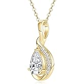 EONFUN 1.5CT Pear Moissanite Pendant Necklace, D Color 6x9mm Pear Cut Moissanite 925 Sterling Silver Bride Pendant for Women Wedding Birthday Gifts