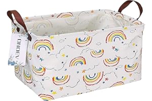 ONOEV Rectangular Folding Laundry Basket, waterproof Canvas Basket,gift basket,Suitable for children's room,Office,Clothes,Toys Storage (rainbow)