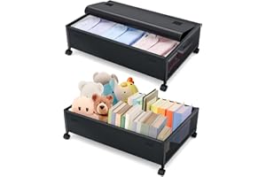 WOMRICH Under Bed Storage Containers with Wheels and Lids, Upgraded Metal Underbed Storage for Bedrooms, 2 Packs Black