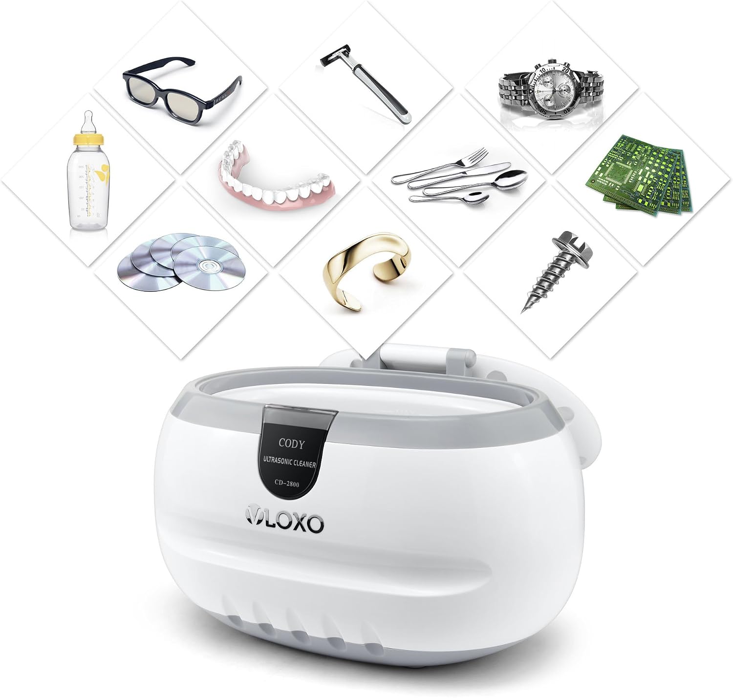 VLOXO Ultrasonic Cleaner,600ML 50W Jewellery Cleaner 3 Mins Auto Timer Silver Cleaner with Cleaning Basket and Watch Holder for Jewelry Silver Rings Necklace Shavers Dentures Glasses Watches - Image 3